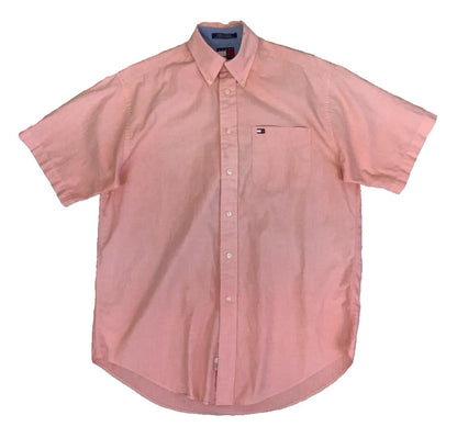 VTG Y2K TOMMY HILFIGER PINK SHORT SLEEVED BUTTON DOWN SHIRT MEDIUM