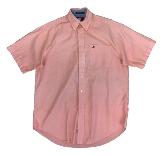 VTG Y2K TOMMY HILFIGER PINK SHORT SLEEVED BUTTON DOWN SHIRT MEDIUM
