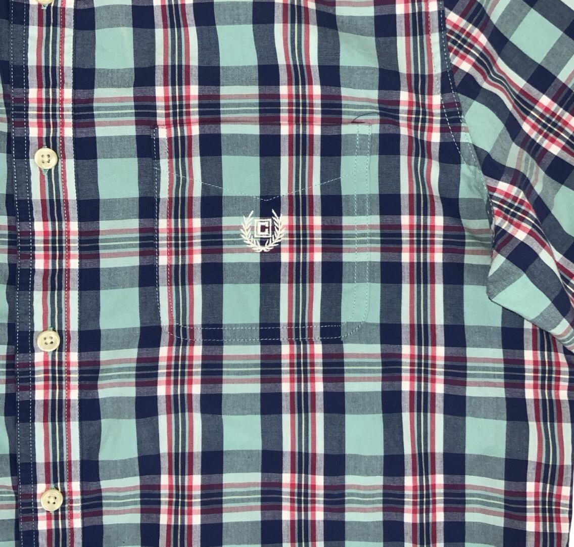 VTG 90S CHAPS BLUE RED PLAID SHORT SLEEVED BUTTON DOWN SHIRT LARGE