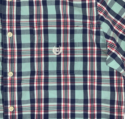 VTG 90S CHAPS BLUE RED PLAID SHORT SLEEVED BUTTON DOWN SHIRT LARGE
