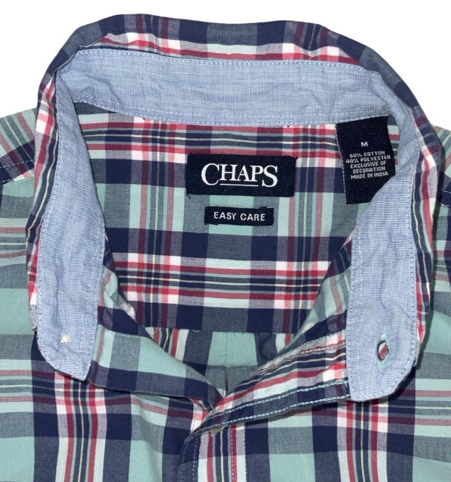 VTG 90S CHAPS BLUE RED PLAID SHORT SLEEVED BUTTON DOWN SHIRT LARGE