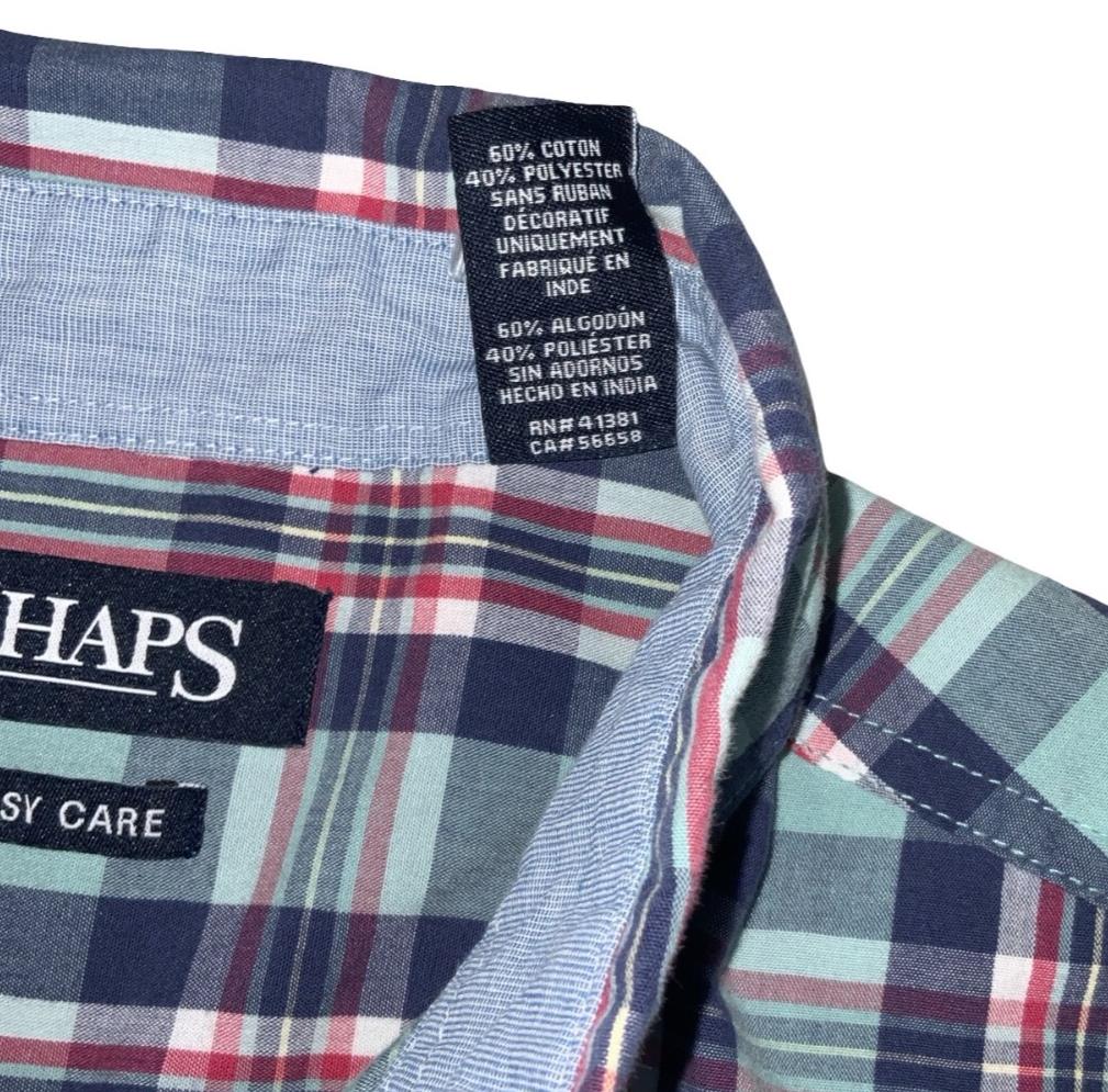 VTG 90S CHAPS BLUE RED PLAID SHORT SLEEVED BUTTON DOWN SHIRT LARGE
