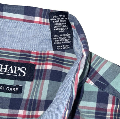 VTG 90S CHAPS BLUE RED PLAID SHORT SLEEVED BUTTON DOWN SHIRT LARGE