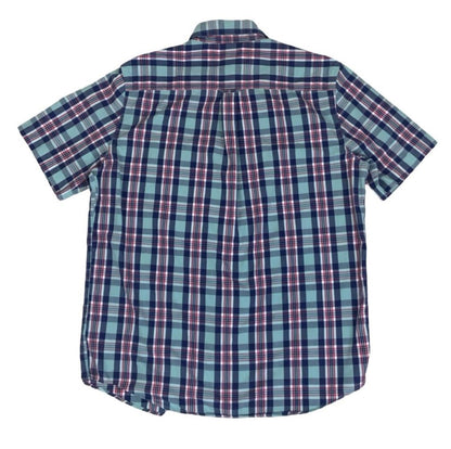VTG 90S CHAPS BLUE RED PLAID SHORT SLEEVED BUTTON DOWN SHIRT LARGE