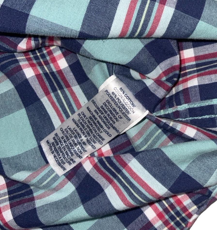 VTG 90S CHAPS BLUE RED PLAID SHORT SLEEVED BUTTON DOWN SHIRT LARGE