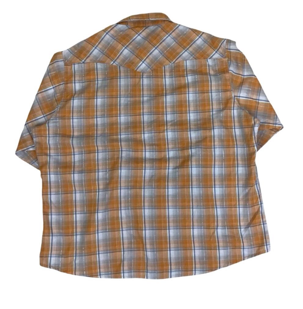 VTG 90S WRANGLER WESTERN PEARL SNAP ORANGE WHITE PLAID SHIRT 2XL