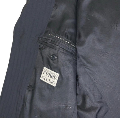 VTG GIANFRANCO FERRE STUDIO ITALIAN NAVY PINSTRIPED BLAZER COAT L