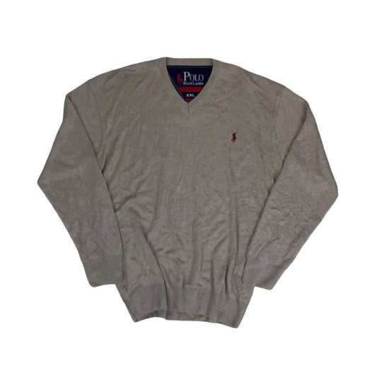 VTG POLO RALPH LAUREN BEIGE V-NECK SWEATSHIRT L XL