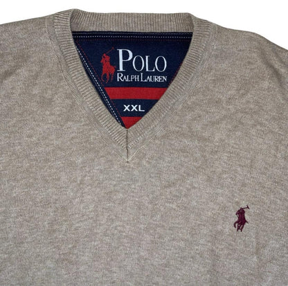 VTG POLO RALPH LAUREN BEIGE V-NECK SWEATSHIRT L XL