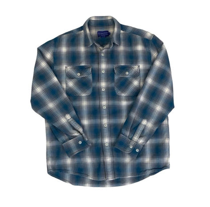 VTG 90S PENDLETON BLUE GREY WHITE GINGHAM LONG-SLEEVED SHIRT MEDIUM