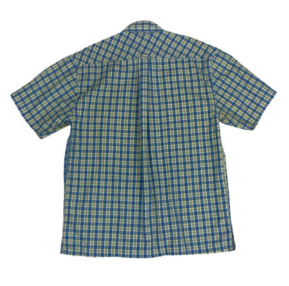 VTG 90S LEVI'S BLUE YELLOW PLAID CASUAL SHORT SLEEVED BUTTON DOWN SHIRT M 43"