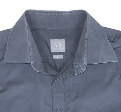 VTG ARMANI EXCHANGE BLACK FORMAL DESIGNER LONG SLEEVED SHIRT MEDIUM 41"