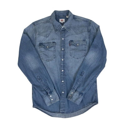 LEVI'S RED TAB LONG-SLEEVED BLUE DENIM PEARL SNAP WESTERN SHIRT SMALL 38"