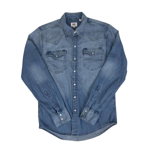 LEVI'S RED TAB LONG-SLEEVED BLUE DENIM PEARL SNAP WESTERN SHIRT SMALL 38"