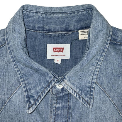 LEVI'S RED TAB LONG-SLEEVED BLUE DENIM PEARL SNAP WESTERN SHIRT SMALL 38"