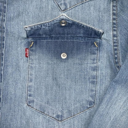 LEVI'S RED TAB LONG-SLEEVED BLUE DENIM PEARL SNAP WESTERN SHIRT SMALL 38"