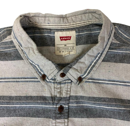 LEVI'S AUTHENTIC GREY BLUE STRIPE BUTTON-DOWN SHORT SLEEVE SHIRT LARGE 45"