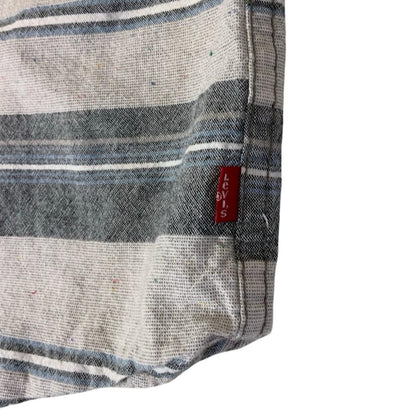 LEVI'S AUTHENTIC GREY BLUE STRIPE BUTTON-DOWN SHORT SLEEVE SHIRT LARGE 45"