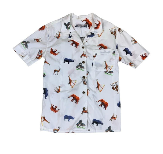 VTG 90s 00s KRIZIA WHITE ANIMAL SAFARI ZOO GRAPHIC BUTTON-UP SHIRT M 12