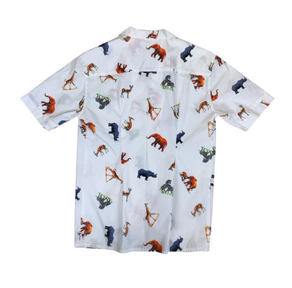 VTG 90s 00s KRIZIA WHITE ANIMAL SAFARI ZOO GRAPHIC BUTTON-UP SHIRT M 12
