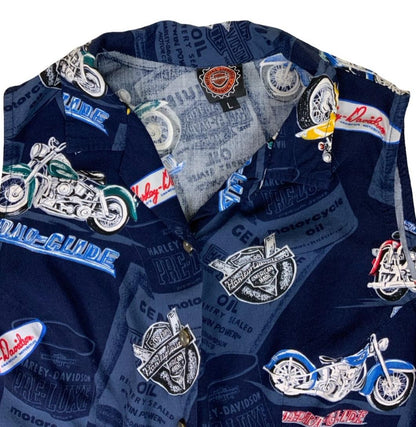 90S OFFICIAL HARLEY DAVIDSON GRUNGE BIKER GRAPHIC SLEEVELESS VEST BLOUSE M UK 12