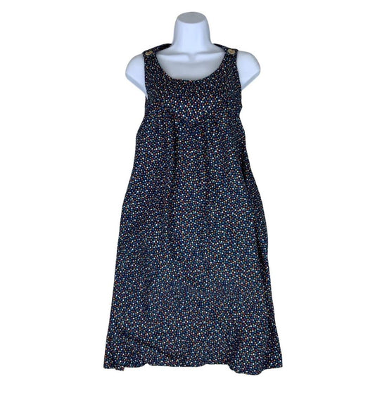 VTG BLUE APPLE PATTERN POLKA DOT SLEEVELESS CASUAL SUMMER DRESS S 10