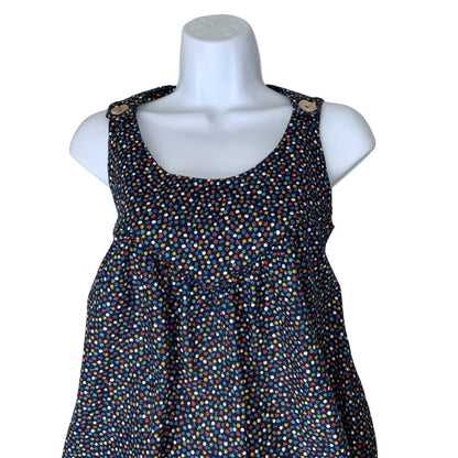 VTG BLUE APPLE PATTERN POLKA DOT SLEEVELESS CASUAL SUMMER DRESS S 10