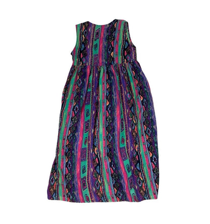 90S SITA MULTI COLOUR GEOMETRIC PATTERN SLEEVELESS EMPIRE SUMMER MAXI DRESS S 10