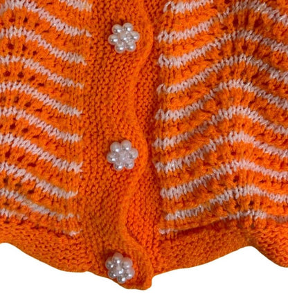 VTG 80S 90S HANDMADE HAND KNIT ORANGE CHEVRON CROPPED CARDIGAN UK 14 16