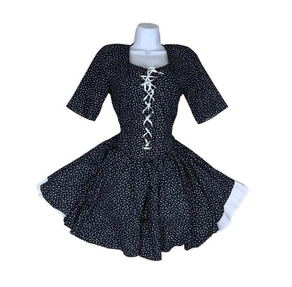 VTG 80S 90S MODA ITALIANA BLACK WHITE FLOWER MINI GRUNGE GOTHIC PIN-UP DRESS XS