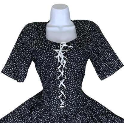 VTG 80S 90S MODA ITALIANA BLACK WHITE FLOWER MINI GRUNGE GOTHIC PIN-UP DRESS XS