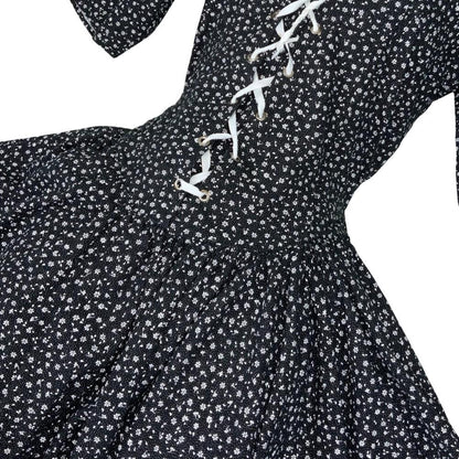 VTG 80S 90S MODA ITALIANA BLACK WHITE FLOWER MINI GRUNGE GOTHIC PIN-UP DRESS XS