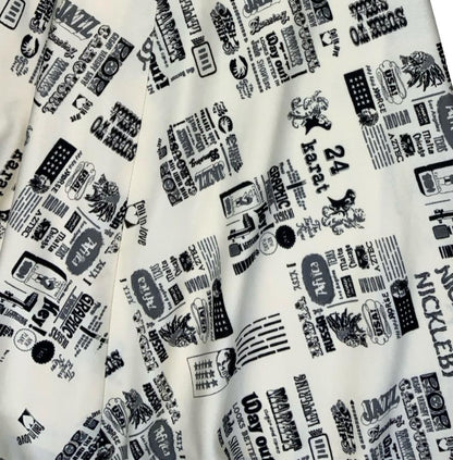 VTG 70s BLACK WHITE NOVELTY NEWSPAPER GRAPHIC PRINT A-LINE SWING SKIRT XS 6