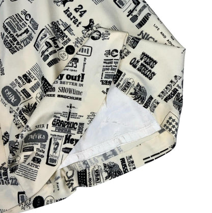 VTG 70s BLACK WHITE NOVELTY NEWSPAPER GRAPHIC PRINT A-LINE SWING SKIRT XS 6