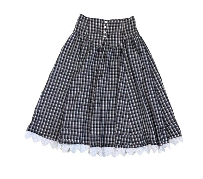 VTG 80s 'BETTY BARCLAY' BLACK WHITE GINGHAM CHECK HIGH-WAIST PRAIRIE SKIRT S 8