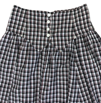 VTG 80s 'BETTY BARCLAY' BLACK WHITE GINGHAM CHECK HIGH-WAIST PRAIRIE SKIRT S 8