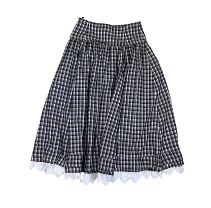 VTG 80s 'BETTY BARCLAY' BLACK WHITE GINGHAM CHECK HIGH-WAIST PRAIRIE SKIRT S 8