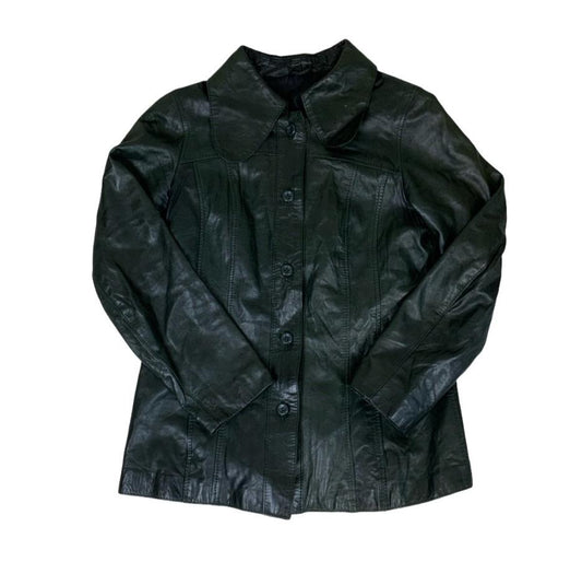 VTG 70s 'DESIGNED by M' DARK GREEN DOG EAR COLLAR LEATHER JACKET S 10