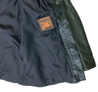 VTG 70s 'DESIGNED by M' DARK GREEN DOG EAR COLLAR LEATHER JACKET S 10