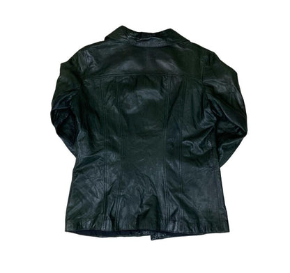VTG 70s 'DESIGNED by M' DARK GREEN DOG EAR COLLAR LEATHER JACKET S 10