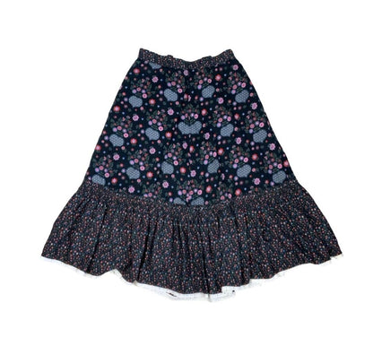 VTG 90s 'YESSICA'  by C&A FLORAL BLUE PINK TIERED PRAIRIE FOLK MIDI SKIRT S 8 10
