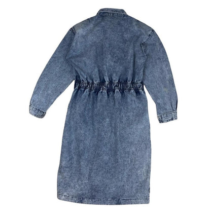 80s ACID WASH BLUE FLORAL EMBROIDERED COUNTRY WESTERN DENIM MIDI DRESS M 12