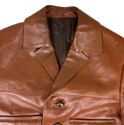 VTG 70s 80s BROWN LEDER-ORT POTSDAM NOTCHED COLLAR CROPPED LEATHER JACKET MEDIUM