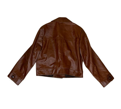 VTG 70s 80s BROWN LEDER-ORT POTSDAM NOTCHED COLLAR CROPPED LEATHER JACKET MEDIUM