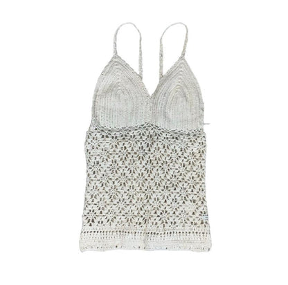 90s Y2K 'RIP CURL' OFF-WHITE FESTIVAL BOHO CROCHET SURF TIE-UP VEST TANK TOP S 8