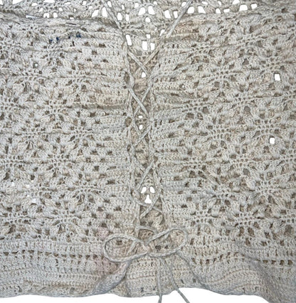 90s Y2K 'RIP CURL' OFF-WHITE FESTIVAL BOHO CROCHET SURF TIE-UP VEST TANK TOP S 8