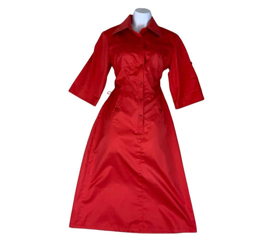 VTG 80s 'BETTY BARCLAY' RED CARGO MIDI HOLIDAY BBQ SUMMER DRESS SMALL 10