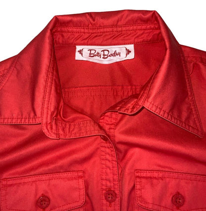 VTG 80s 'BETTY BARCLAY' RED CARGO MIDI HOLIDAY BBQ SUMMER DRESS SMALL 10