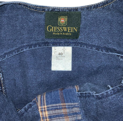 VTG 90s 'GEISSWEIN' BLUE TARTAN DENIM CORSET LONG SLEEVELESS SUMMER DRESS S 10