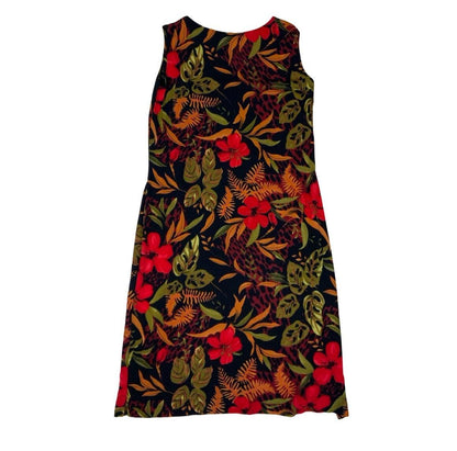 VTG 80s 90s 'CALIFORNIA KRUSH' RED GREEN BLACK BOTANICAL MAXI SUMMER DRESS M 12